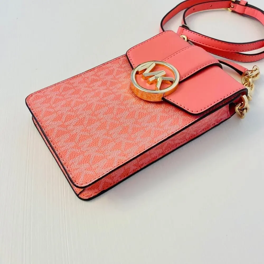 Michael Kors Purse Carmen Phone Crossbody Bag  Grapefruit - Picture 6 of 11